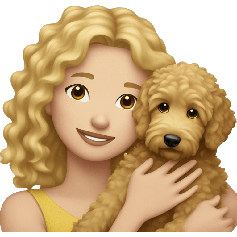 curly blonde hair hugging golden doodle  emoji