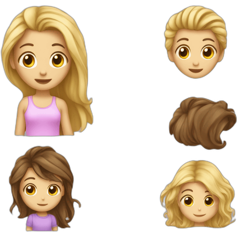 Fille brune et garçon blond cheveux long câlin dans une couette emoji