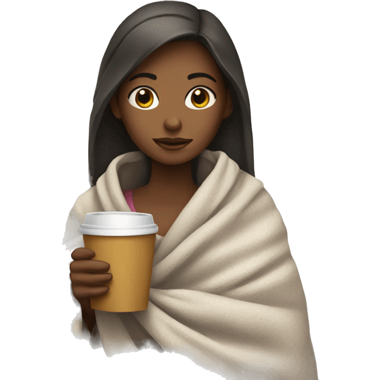 Girl with a blanket and coffee emoji