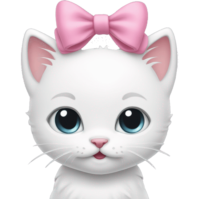 white cartoon kitten (wearing a pink bow)s head smiling (cartoon style like from hello kitty) emoji