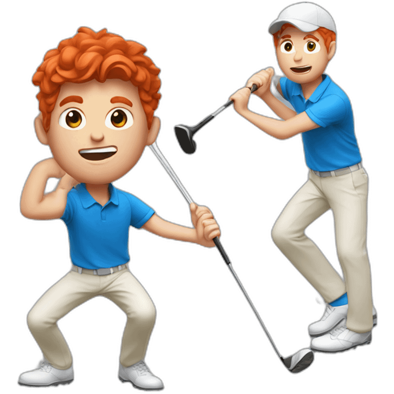 Red hair guy with blue shirt hitting a golf ball emoji