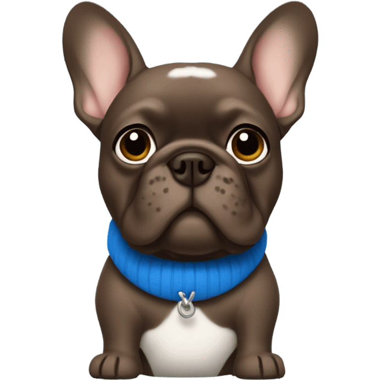 dark brown frenchie, blue collar and fleece emoji