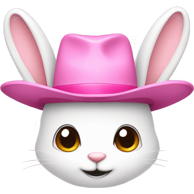 Bunny face with the ears showing, wearing a pink with white fur cowboy hat  emoji