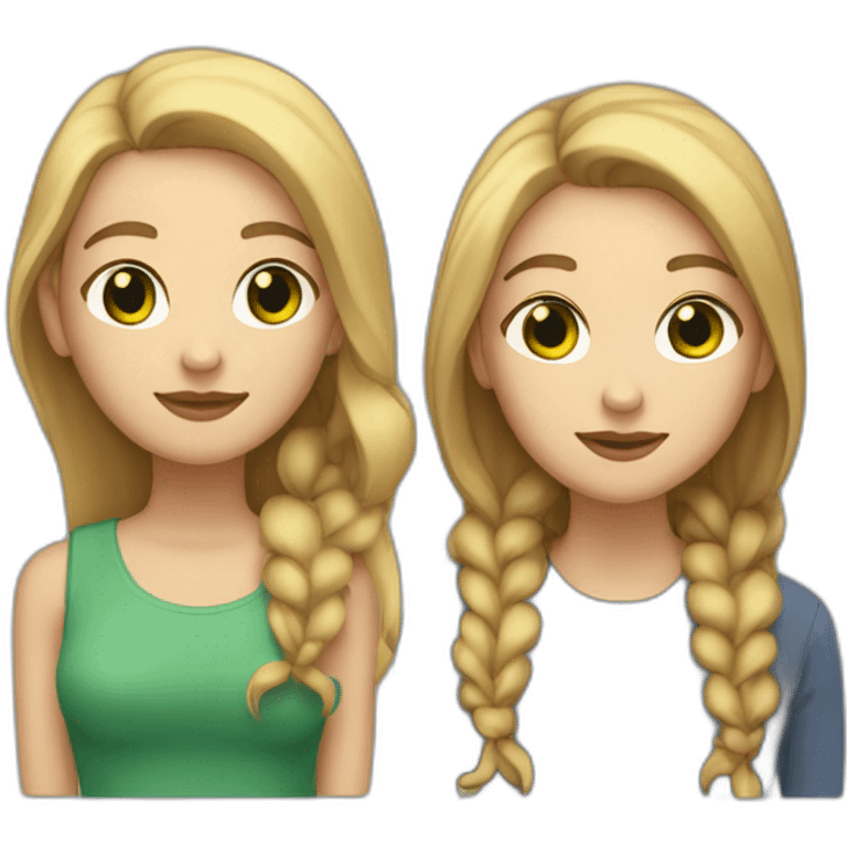 lesbian couple (1st white girl with green eyes and light brown long hair with a fish face , 2nd white girl with dark blue hairs  ponytail) emoji