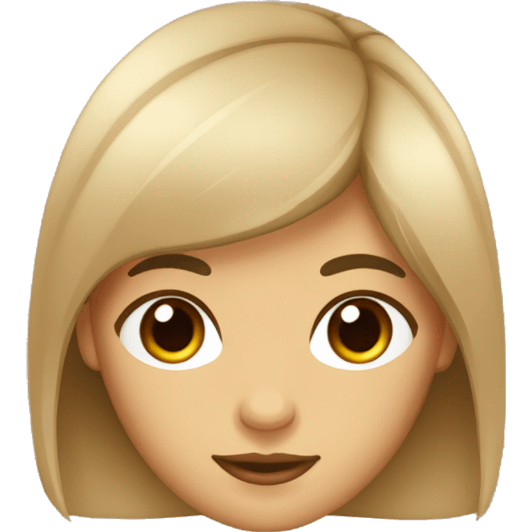 Chica con el pelo medio y castaño oscuro ojos marrones y top beige emoji