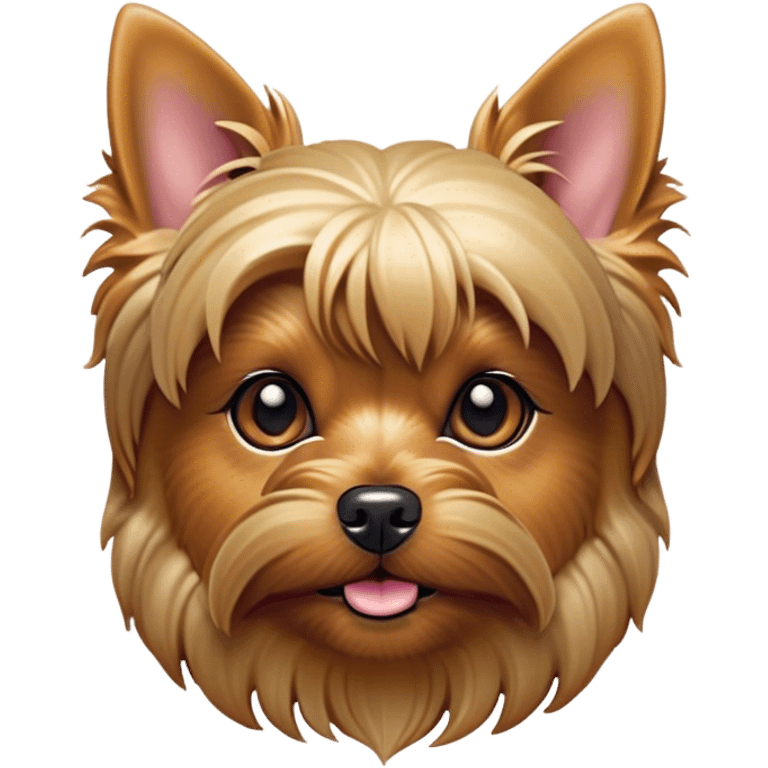 Cinematic Noble Yorkshire Terrier Portrait Emoji, Exuding refined charm and dignified poise, with a lustrous, silky fur in rich, deep hues, alert eyes and a confident expression, simplified yet exquisitely detailed, glowing with a soft, aristocratic radiance, high shine, embodying intelligent grace and classic elegance, soft glowing outline, capturing the essence of a regal Yorkshire Terrier ready to rule the screen with effortless sophistication! emoji