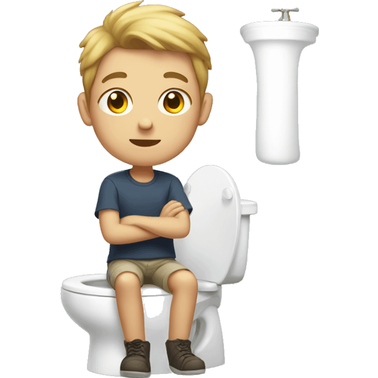 A boy with light skin sitting on a toilet emoji