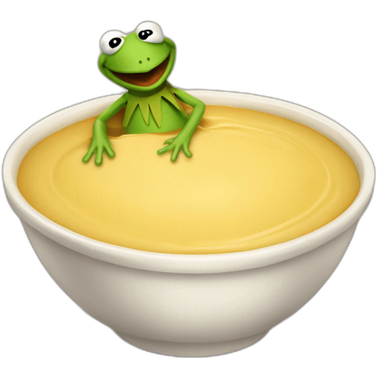 Kermit the Frog standing in a bowl of butterscotch pudding emoji