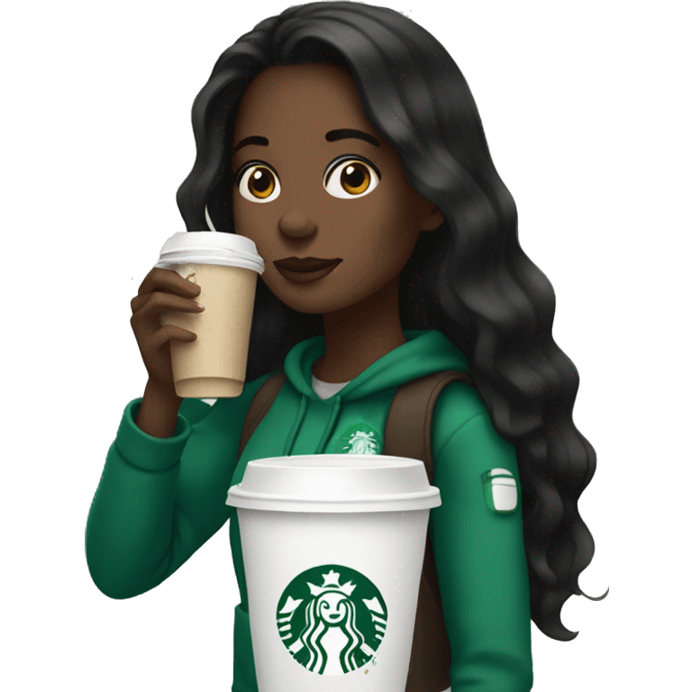 black haired girl drinking starbucks  emoji