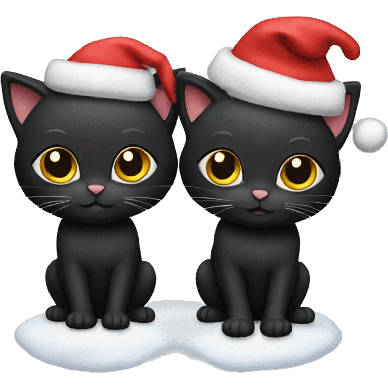 Two black cats with Christmas hats emoji