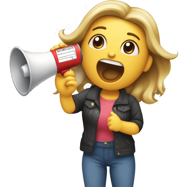 girl shouting into megaphone and holding 2 tickets in hand emoji