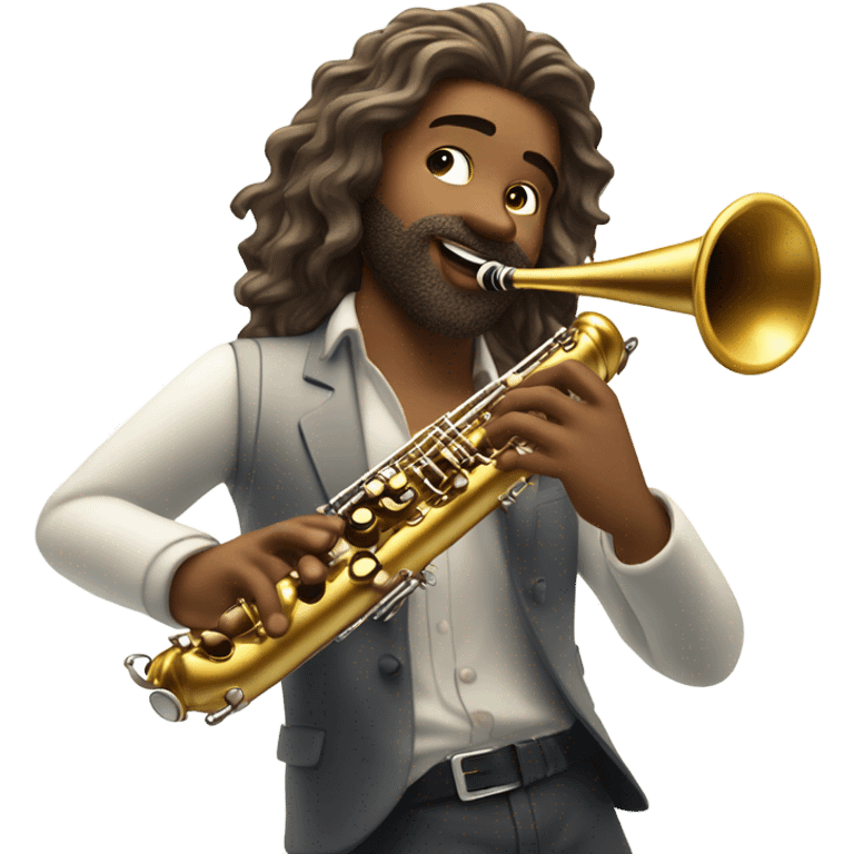 Beautiful man with luscious hair playing the clarinet with sparkles  emoji