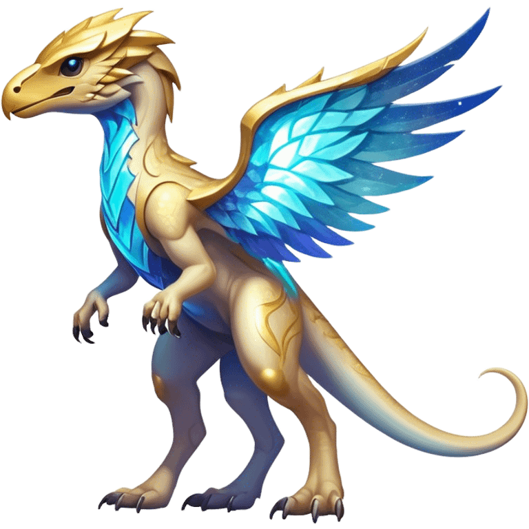 Shiny Sparkly Futuristic Celestial Magical Ethereal Godly Divine Nebula-Fakemon-Pokemon-Digimon-Spectrobes-Raptor-fusion, full body emoji