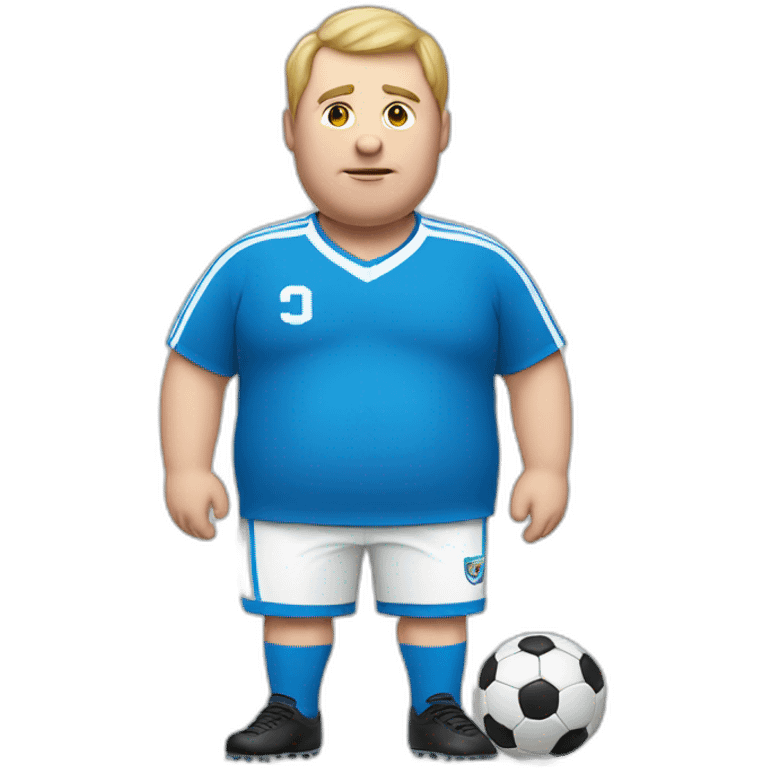 Fat white man play soccer blue. emoji