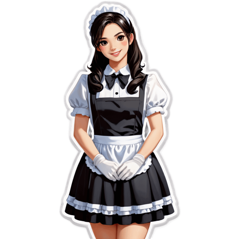 Realistic woman wearing short skirt maid costume long dark hair posing emoji