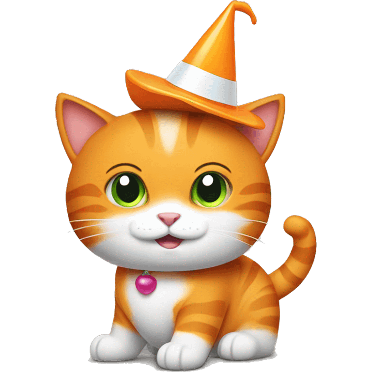 A orange cat with a white belly and with a partyhat emoji