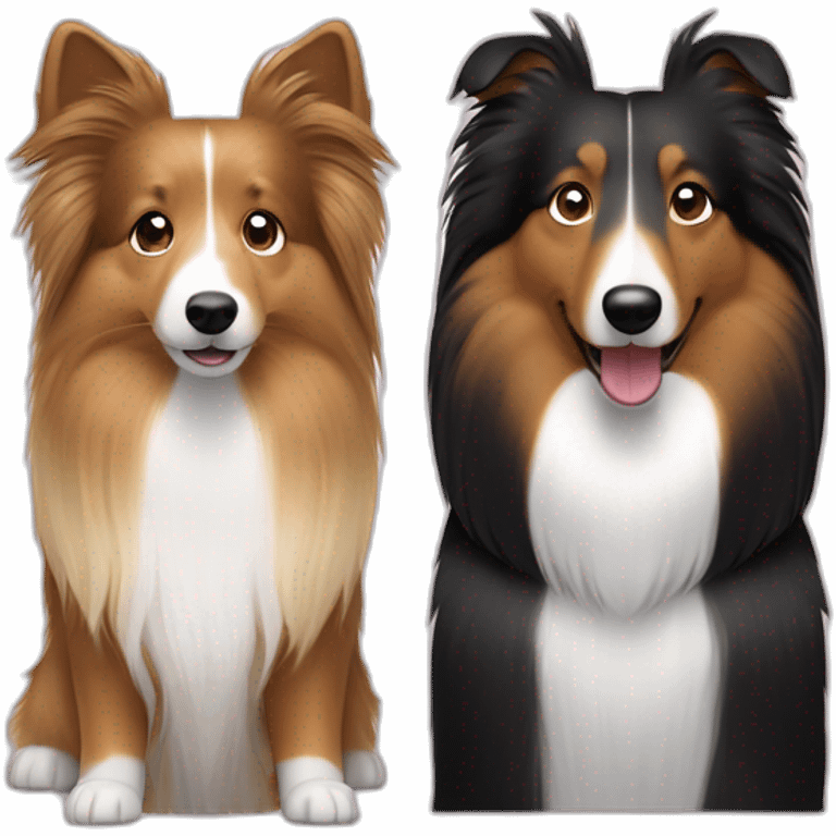 sable sheltie, woman with straight light-bround hair and bi-black sheltie are friends emoji