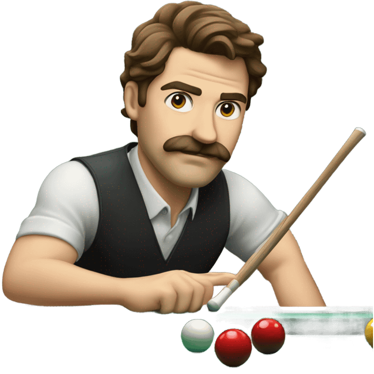 A man with brown hair and a mustache playing pool emoji