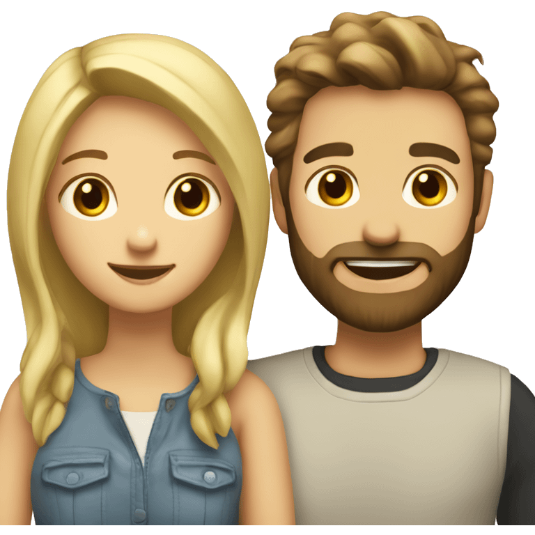 smiling blonde girl with brown haired man with beard cute couple  emoji