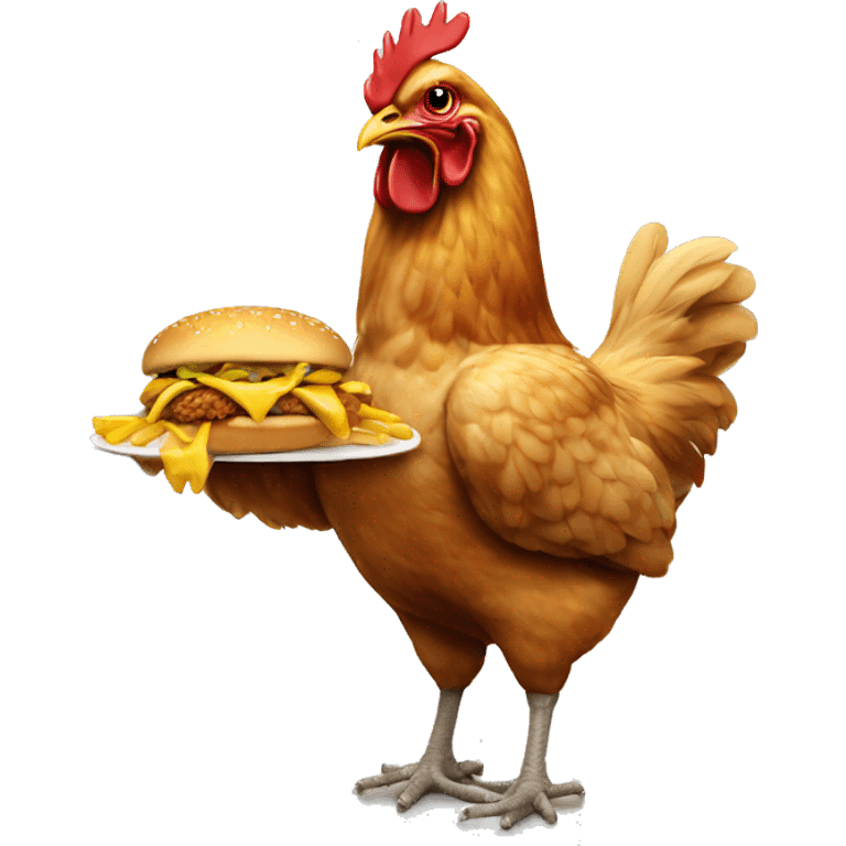 A chicken eating mcdonalds emoji