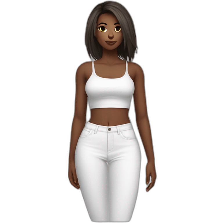 Toned full woman body white mini short crop top big bust straight hair small sexy face emoji