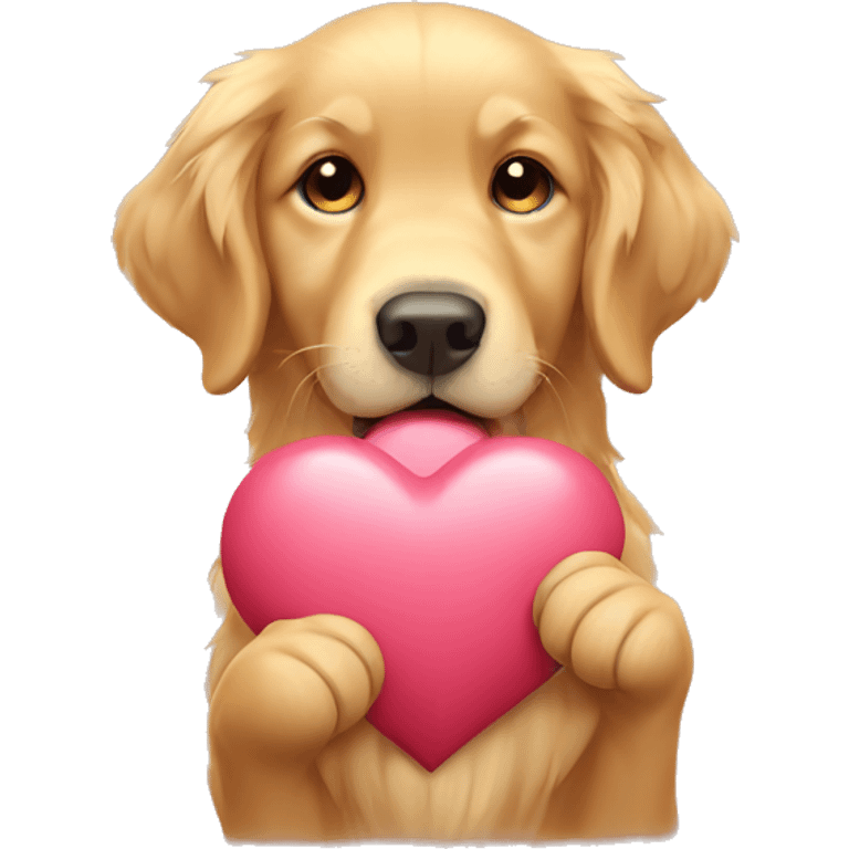 Golden Retriever holding a heart in paws  emoji