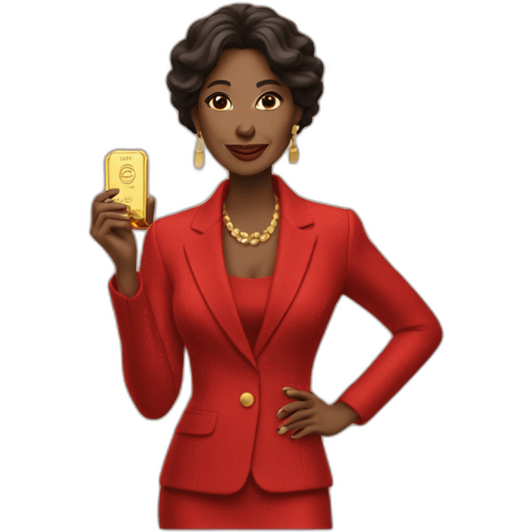 Posh-woman-with-red-suit-offering-goldbar emoji