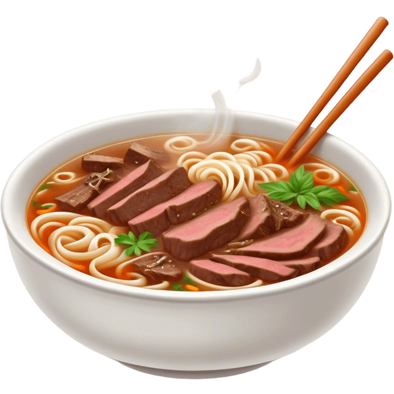 Cinematic Realistic Pho Dish Emoji, depicted as a steaming bowl of aromatic beef noodle soup with herbs rendered with lifelike textures and vibrant, warm lighting. emoji