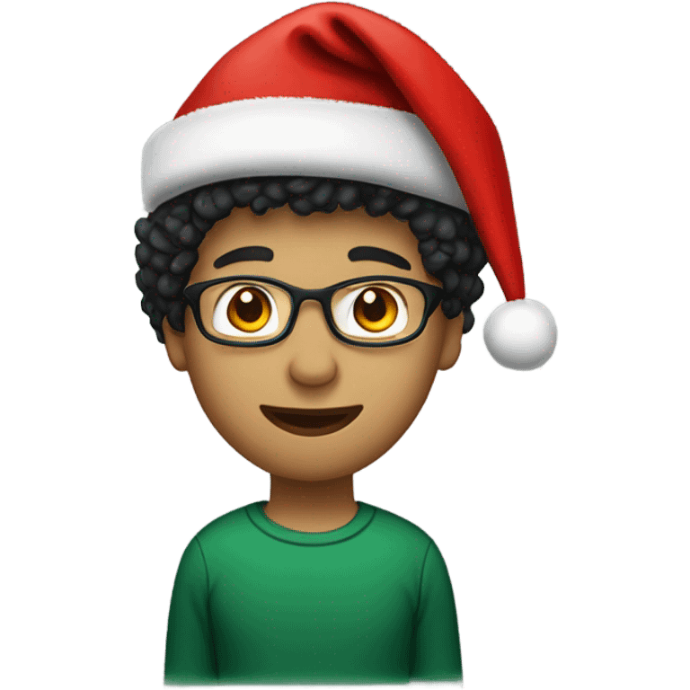 Unisex person ’light skin’ ’short curly dark green hair’ in a ’red Santa hat’ and black teacher  emoji