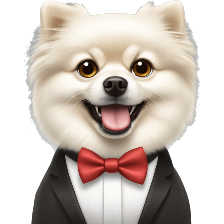 Angey white Pomeranian in a bow tie emoji