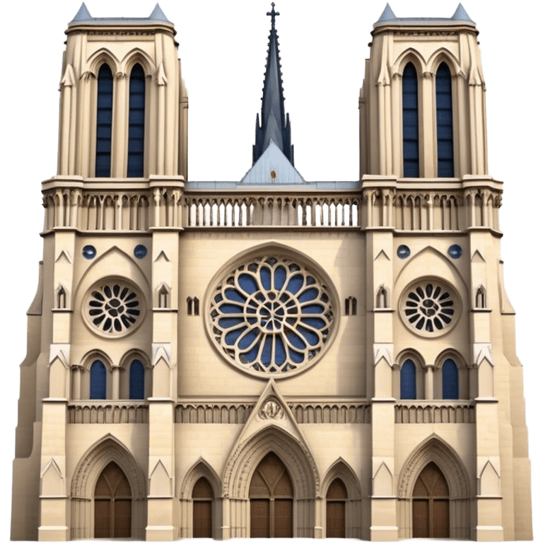 Cinematic Realistic Notre-Dame Cathedral Landmark Emoji, showcasing the Gothic splendor of the cathedral rendered with detailed stone carvings and majestic, soft lighting. emoji