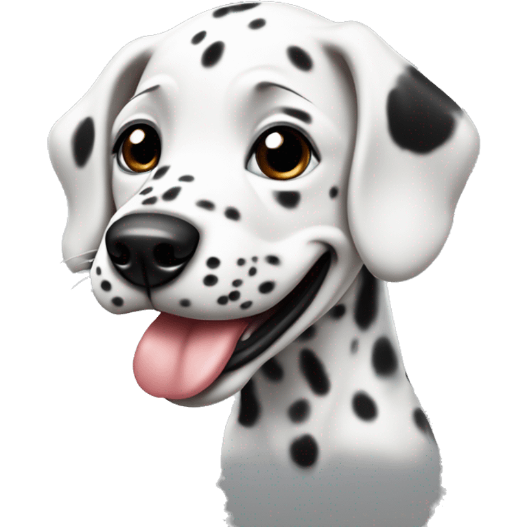 the head of a cute dalmatian puppy sticking out its tongue, from the front emoji