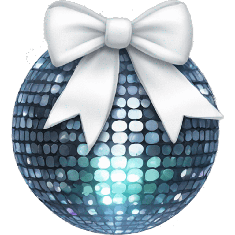 disco ball with white glittery bow on top emoji