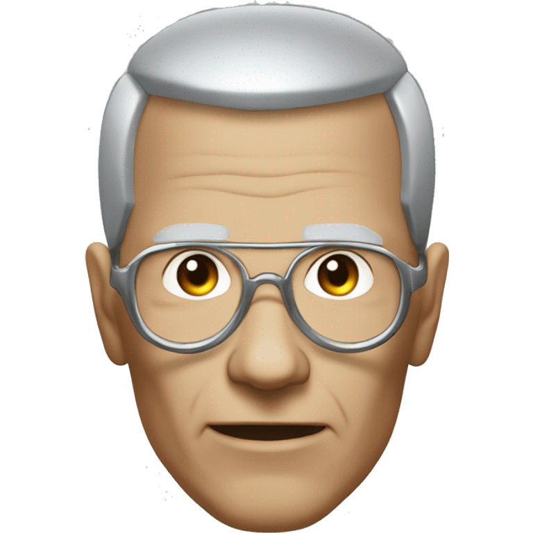 Older Male cyborg head with metallic plated face, brown flat top haircut, glasses and circuitry emoji