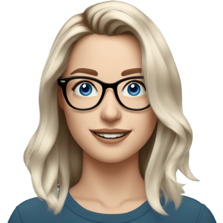 Shoulder length Balayage pale model lady with glasses and blue eyes happy  emoji