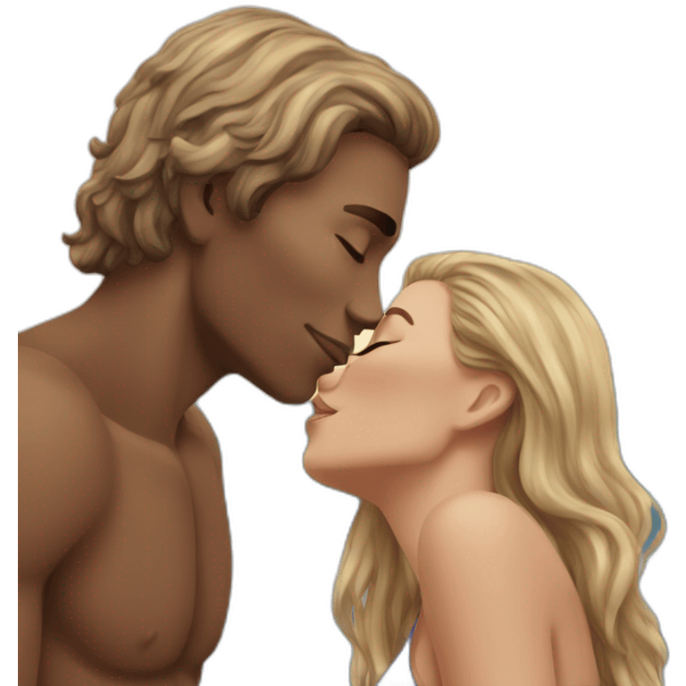 at the beach young metis Man and white woman kiss love emoji