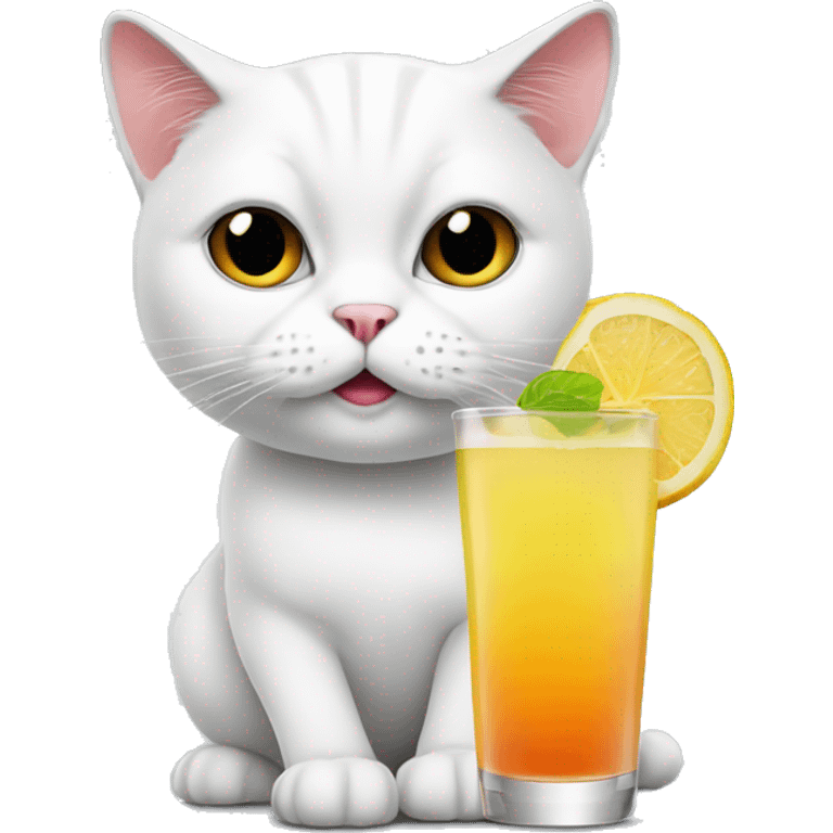 White British cat is drinking cocktail  emoji