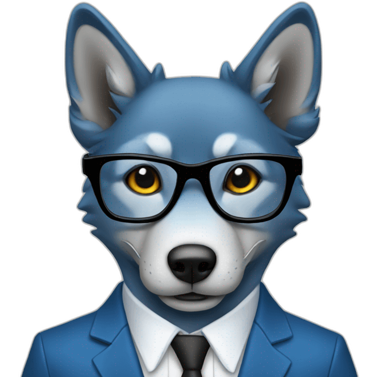 Blue wolf wearing glasses and suit emoji