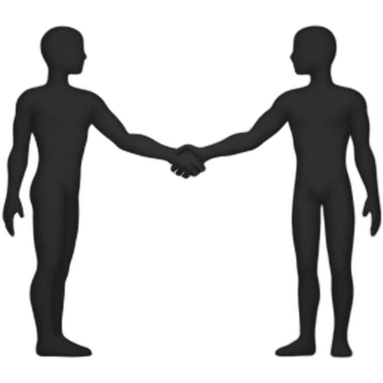 Two silhouettes—one human and one resembling a circuit-based humanoid—shaking hands or combining to form one entity, symbolizing collaboration emoji