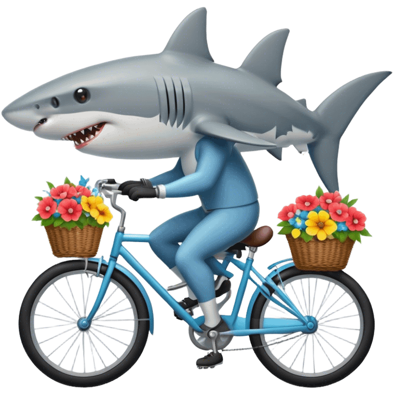 Shark on a bike flower basket binoculars emoji