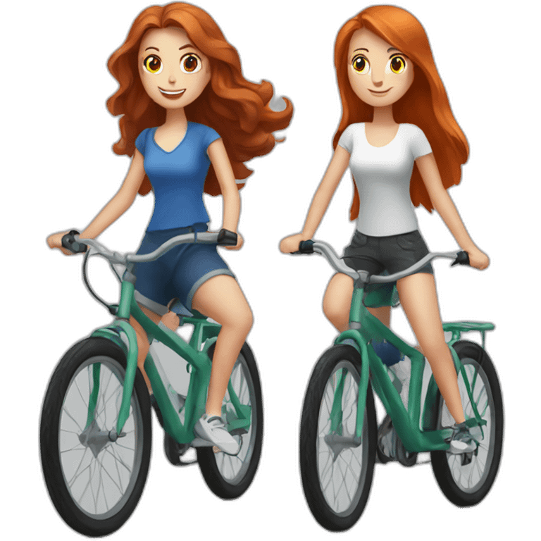 Brunette girl and a redhead girl riding bikes emoji