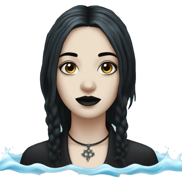 white goth women with black hair with water on her face  emoji