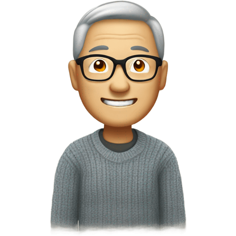 Asian man at 60 years old who is in a sweater giving a thumbs up and smiling with eye glasses. Use a text bubble to say “Chester Chao EmblemHealth Treasury” emoji