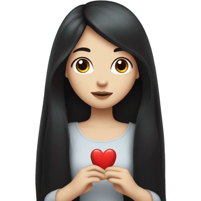 Pale girl with long black hair holding heart in her hands  emoji