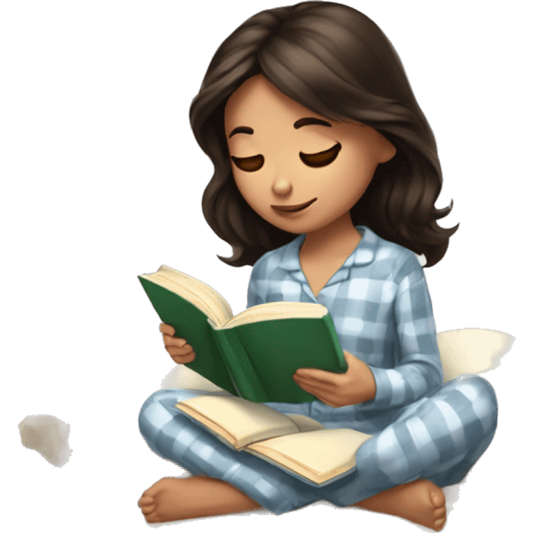 Pretty Brunette girl reading book  in pjs  emoji