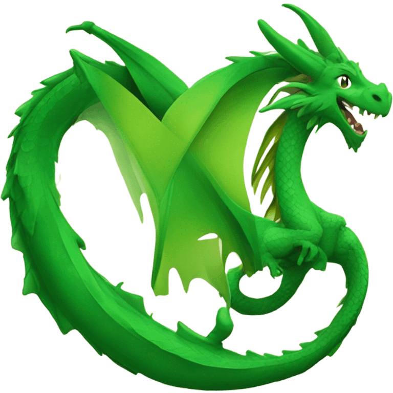 Dragon surrounding green heart with the letter V emoji