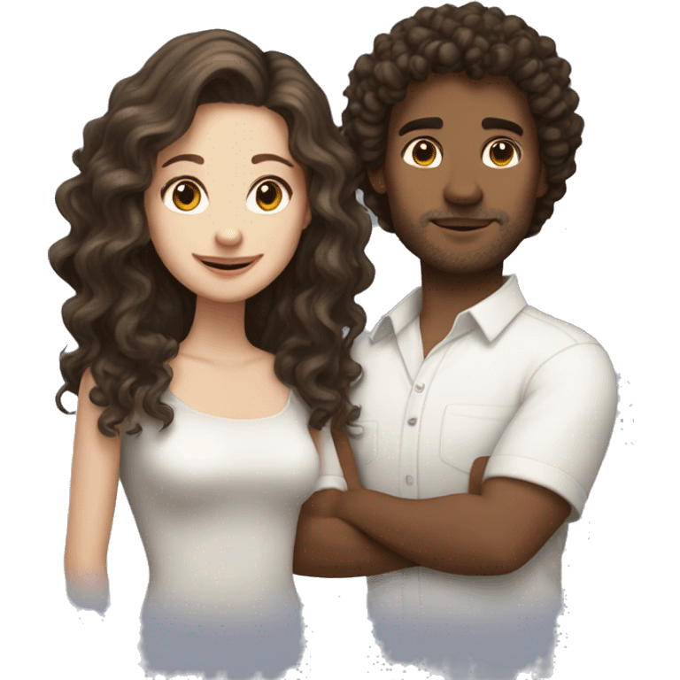 A white brunette girlfriend atraight hair and a slightly darker boyfriend with curly brown hair  emoji