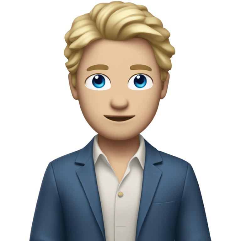 do a white skin man with dirty blond hair and blue eyes full body arms legs and a chic outfit  emoji