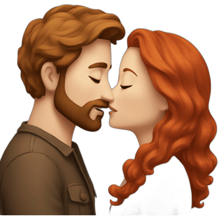 a bearded man with brown hair kissing a woman with red hair emoji