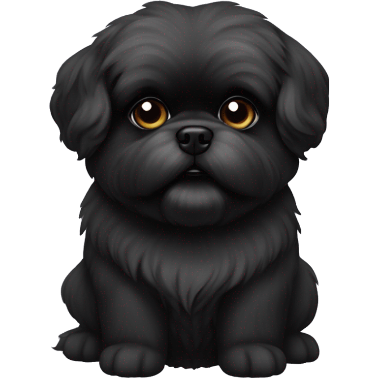 Pekingese poodle mix. All black in color everywhere. No other color. Underbite with teeth showing  emoji